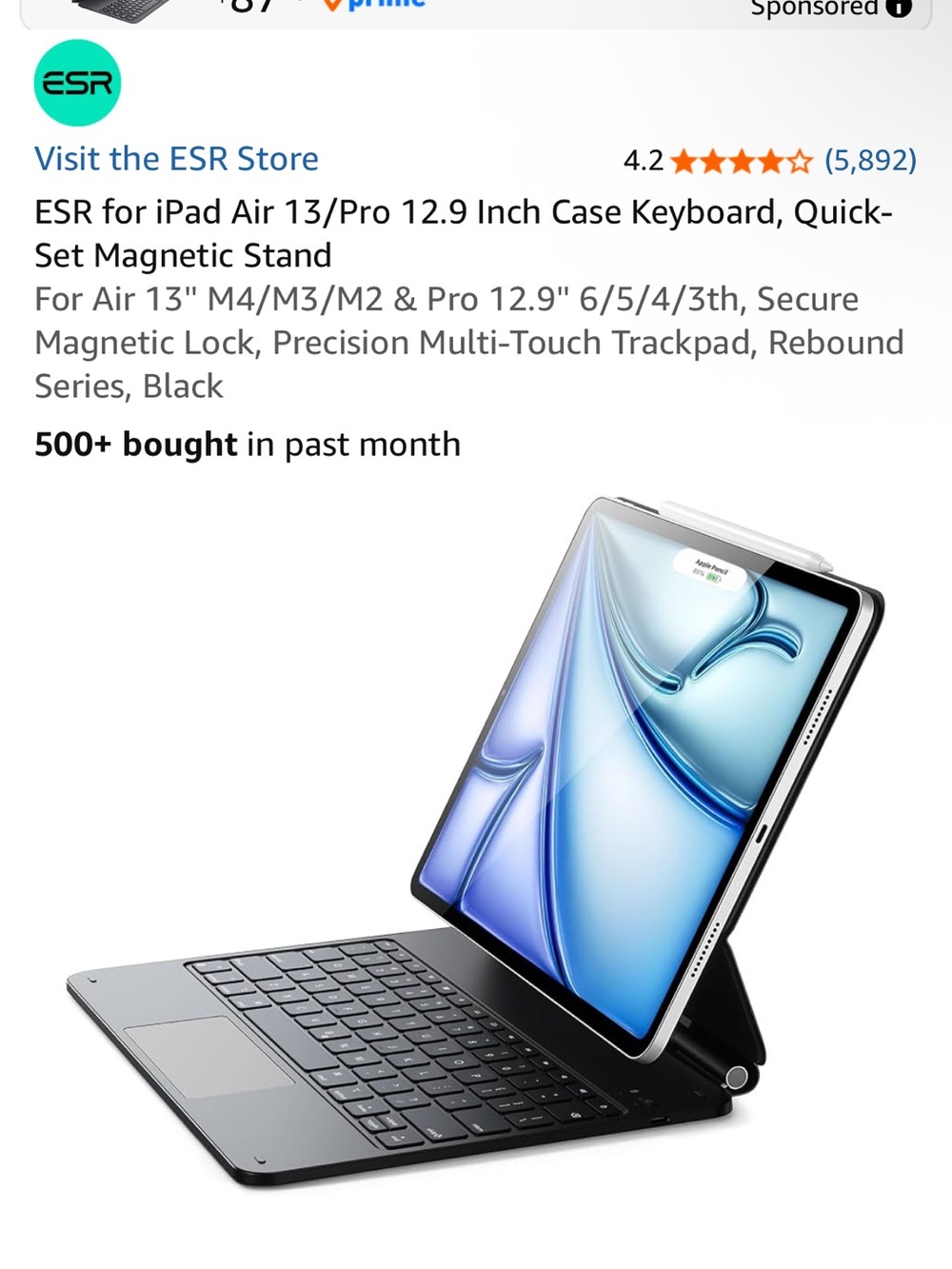 NIB ESR for iPad Air 13/Pro 12.9 Inch Case Keyboard, Quick-set Magnetic Stand
